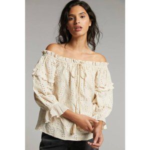 Anthropologie Cream "Seen Worn Kept" Jane Eyelet Lace Off-the-shoulder Blouse